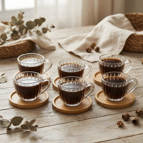 Coffee Cup and Saucer Set - 6 Pcs